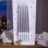 12 Adet Parlak Metalik Gümüş Mum 14 cm Metalik Gümüş Pasta Mumu Gümüş Doğum Günü Mumu