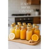 12 Adet Şeffaf Cam Shot Şişesi Sızdırmaz Gold Metal Kapaklı Kolonya Koku Süs Çok Amaçlı Şişe 100ML