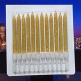 12 Adet Yüksek Kalite Simli Gold Mum 10 cm Simli Gold Pasta Mumu Simli Gold Doğum Günü Mumu Gold Mum