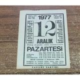 12 Aralık 1977 Pazartesi Fazilet Takvimi Yaprağı (Sahafiye Kitap)