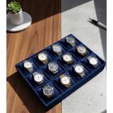 12 Bölmeli Ahşap Üzeri Baby Face Kumaş Saat Ve Takı Standı - Organizeri Ebat 35x24x5 Cm Lacivert