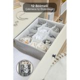12 Bölmeli Çekmece İçi Düzenleyici - Çok Amaçlı Dolap Düzenleyici Çamaşır Çorap Organizer 31x25x12cm Gri