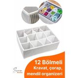 12 Bölmeli Çekmece İçi Düzenleyici Çok Amaçlı Pratik Takı Çorap Kravat Eşarp Gardrop Organizer Kutu