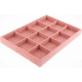 12 Bölmeli Pembe Süet Takı Servis Tablası, Şık ve Kullanışlı Dekorasyon Parçası - Ahşap - Bej