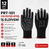 12 Çift - Prokotek PRT-101 Polyester Nitril Iş Eldiveni No:8 (M) - Avuç Içi Siyah Nitril Kaplama, Polyester Astarlı EN388