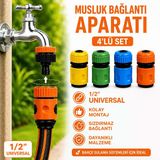 1/2 Hortum Hızlı Bağlantı Aparatı 4'Lü Set Bahçe Hortumu Musluk Adaptörü Kilitli Konnektör