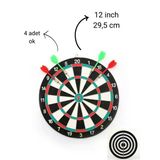 12 İnç Dart Tahtası Mini Boy Çift Taraflı Dart Oyun Seti 4 Oklu