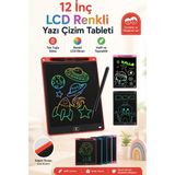 12 Inç LCD Renkli Yazı ve Çizim Tableti Tek Tuşla Silinebilir Kalemli Dijital Not Tahtası