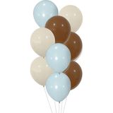 12 Inç Makaron Mavi- Deniz Kumu- Kahverengi 10 Adet Balon - Mavi - Beyaz