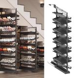 12 kademeli ayarlanabilir metal ayakkabı rafı - Yerden tasarruf sağlayan dikey depolama, dayanıklı ve geri çekilebilir siyah tasarım (75 cm) - küçük yatak odaları ve dolaplar, raflar için ideal
