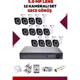 12 Kameralı Set - 5mp Sony Lensli Full Hd Gece Görüşlü Güvenlik Kamerası Sistemi -QVXA6PQFZI - Renk