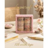 12 Li Çiçek Desenli Washi Bant Seti Bullet Journal, Scrapbook Kağıt Bant Seti (Pembe)