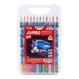 12 Li Jumbo Kuru Boya Kalemi Plastik Kutu 1 Paket Fatih Sonic Figürlü Kalın 12 Renk Kuruboya Tam Boy Renkli Kalem