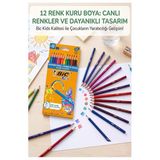 12 Li Kuru Boya Kalemi Karton Kutu 1 Paket Bic Evolution 12 Renk Kuruboya Tam Boy Canlı Renkli Boya Kalem Okul Öğrenci