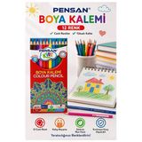 12 Li Kuru Boya Kalemi Karton Kutu 1 Paket Pensan 12 Renk Kuruboya Tam Boy Canlı Renkli Boya Kalem Okul Öğrenci