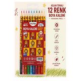 12 Li Kuru Boya Kalemi Plastik Kutu 1 Paket Fatih Taraftar Sarı Kırmızı 12 Renk Kuruboya Tam Boy Renkli Kalem Aslan