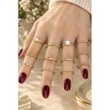 12 Li Vintage Baget Taşlı Kombin Yüzük Ve Eklem Yüzük Seti Gold