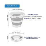 12 Litre Katlanabilir Kova - Akordiyon Katlanır Kova - Araba Kovası - Gri - 32.5 x 27.5 x 6 cm - Pp+ Tpr - Ahşap