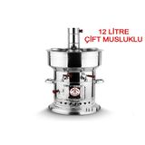12 Litre Paslanmaz Metal Odunlu Kömürlü Çay Semaveri Büyük Çift Musluklu Odunlu Kömürlü Semaver 12 L