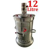 12 Litre Paslanmaz Metal Odunlu Kömürlü Çay Semaveri Odunlu Kömürlü Semaver Tek Musluklu Semaver 12
