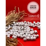 12 mm Ahşap Boncuk (50 gr 87 Adet)Geniş Delik Çapı 5 mm Makrome Çanta Bileklik Takı Tahta Renkli - Beyaz