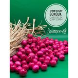 12 mm Ahşap Boncuk (50 Gram 78 Adet) Dar Delik Çapı 3 mm Makrome Çanta Bileklik Takı Renkli - Fuşya