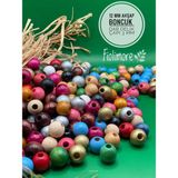 12 mm Ahşap Boncuk (50 Gram 78 Adet) Dar Delik Çapı 3 mm Makrome Çanta Bileklik Takı Renkli - Karışık Renk