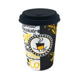 12 Oz Plastik Kapaklı Karton Latte Bardak 300 Ml - 100 Adet Siyah