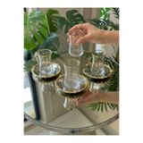 12 Parça 6 Kişilik Gold Metal Çerçeveli Çay Seti – 6 Bardak 6 Metal Tabak – Lüks Sunum