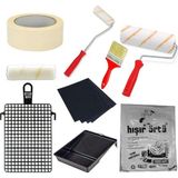 12 Parça Boyacı Seti (Parmak Rulo + Parmak Rulo Yedeği +Fırça + 4 Adet Kağıt Zımpara + Rulo + Kağıt Bant + Hışır Örtü + Boya Rulosu Süzgeci +Parmak Rulo Için Boya Tavası Ufak )
