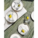 12 Parça Limonlu Çay Seti Limon Dekorlu Çay Bardağı ve Gold Porselen Çay Tabağı - Genel - Renkli