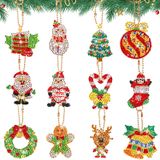 12 Parça Noel Elmas Boyama Anahtarlıklar, Renkli Kendin Yap Noel Elmas Estetik Boyama Noel Baba, Çelenk, Çocuklar için Noel Ağacı Asılı Süsler