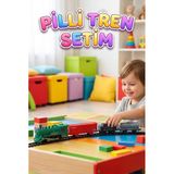 12 Parça Pilli Tren Seti – Işıklı Ve Duman Çıkaran Modüler Ray Sistemli Yeşil Tren Kırmızı Vagon