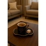 12 Parça Porselen Lüks ve Şıklığın Buluştuğu Nokta: Siyah & Altın Kahve Fincan Takımı ☕✨ - Siyah - Altın - 6 Adet