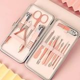 12 Parça Profesyonel Manikür Pedikür Seti, Paslanmaz Çelik Tırnak Bakım Seti, Rose Gold Taşınabilir Çantalı no:1