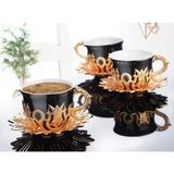 12 Parça Türk Yunan Arap Kahvesi Espresso Fincan Tabağı Porselen Set (Altın) - Çok Renkli