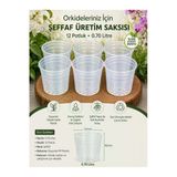 12 Pot Şeffaf Orkide Üretim Saksısı 6 Adet / 0.70 Litre Kaliteli Şeffaf Plastik