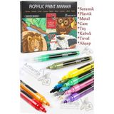 12 Renk Akrilik Markör Keçeli Kalem 1 Adet 12 Li Acrylic Marker Taş Cam Metal Seramik Plastik Tuval Ahşap 0.7-1 cm - Çok Renkli - 0.7 - 1 cm