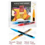 12 Renk Akrilik Markör Keçeli Kalem 1 Adet 12 Li Acrylic Paint Marker Taş Cam Metal Seramik Plastik Tuval Ahşap 0.5 Cm