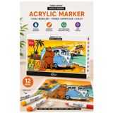 12 Renk Akrilik Markör Keçeli Kalem 1 Paket Cengo 12 Li Acrylic Marker Taş Cam Metal Seramik Plastik Tuval Ahşap