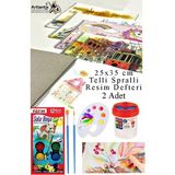 12 Renk Fatih Sulu Boya 25X35 cm Telli Spralli Resim Defteri Resim Paleti Resim Fırçası Temizleme Kabı Suluboya Okul - Çok Renkli - Standart - 25x35cm