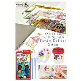 12 Renk Fatih Sulu Boya 25X35 Cm Telli Spralli Resim Defteri Resim Paleti Resim Fırçası Temizleme Kabı Suluboya Okul