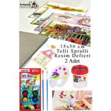 12 Renk Fatih Sulu Boya 35X50 Cm Telli Spralli Resim Defteri Resim Paleti Resim Fırçası Temizleme Kabı Suluboya Okul