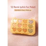 12 Renk Işıltılı Far Paleti Mat & Shimmer Yoğun Pigment Günlük Gece Makyajı Sudedi Home - Çok Renkli