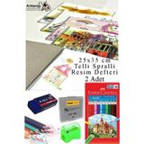12 Renk Kuru Boya 25X35 cm Telli Spralli Resim Defteri Hamur Silgi Kalemtraş 15 Yaprak Resim Defteri Kuruboya Kalemi - Çok Renkli - Tam Boy - 25x35cm