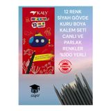 12 RENK SİYAH GÖVDE KURU BOYA KALEM SETİ CANLI VE PARLAK RENKLER %100 YERLİ
