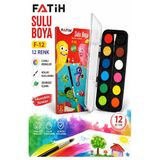 12 Renk Sulu Boya 23Mm 1 Paket Fatih F-12 12 Li Suluboya Fırça Hediyeli Canlı Renkler Kaliteli Yıkanabilir Zararsız