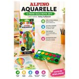 12 Renk Sulu Boya 28Mm 1 Paket Alpino Aquarelle 12 Li Suluboya Fırça Hediyeli Canlı Renkler Kaliteli Yıkanabilir Zararsı