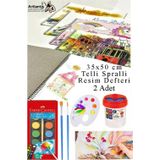 12 Renk Sulu Boya 35X50 Cm Telli Spralli Resim Defteri Resim Paleti Resim Fırçası Temizleme Kabı Suluboya Okul Öğrenci