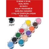 12 Renk x 25 ml Guaj Boya Su Bazlı Kolay Yıkanabilir Sağlığa Zarar 3 Yaş ve Üzeri Için Uygun - Çok Renkli